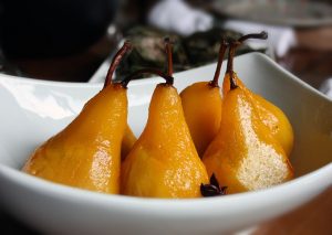 Saffron poached pears